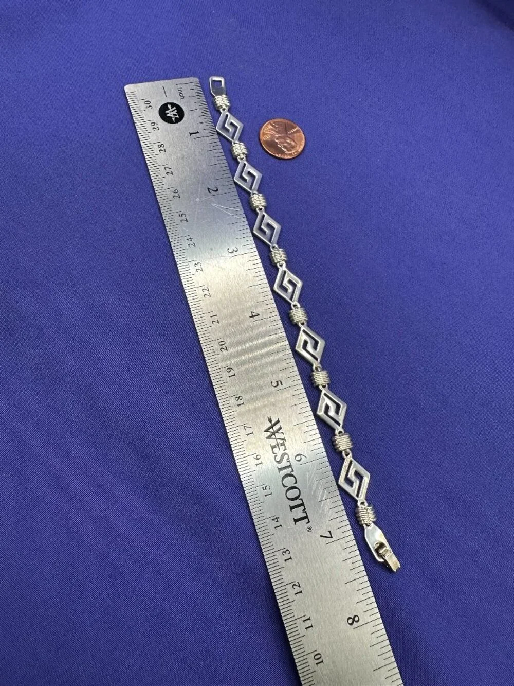 Sterling Silver Rhombus Greek Key Link Bracelet